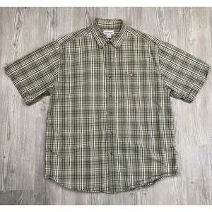 Carhartt Short Sleeve Button Up Green And Yellow Plaid Print Shirt Men’s Size XL